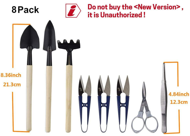 Bonsai Set 8 Pcs - Include Pruner,Fold Scissors,Mini Rake,Bud & Leaf Trimmer Set by ZELAR Made