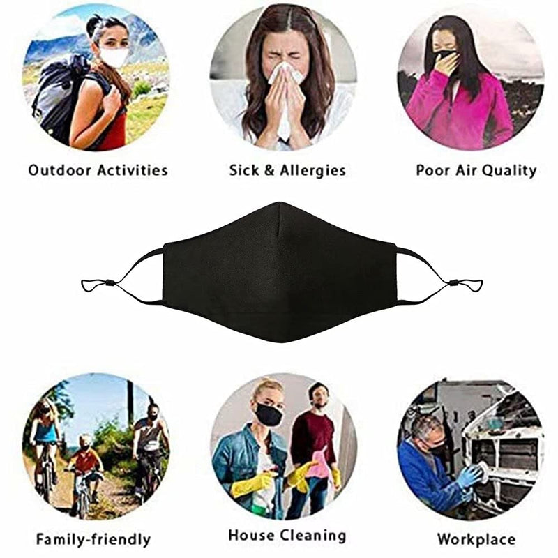 3 Pcs Adult Unisex Reusable Washable Adjustable Face Protection with Filter Pocket and Nose Wire Black Breathable Cotton Dust Cloth with 10Pcs Replacement Carbon Filters for Man and Women 3+10Pcs