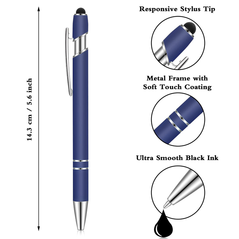 12 Pieces Ballpoint Pen with Stylus Tip, 1.0 mm Black Ink Metal Pen Stylus Pen for Touch Screens, Ballpoint Pen (Dark Blue) Dark Blue