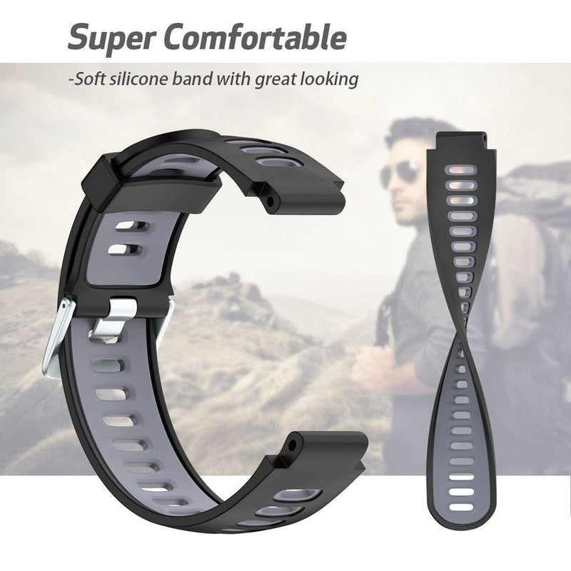 NotoCity Silicone Watch Band Replacement Solft Silicone Strap Compatible Forerunner 230/220/ 235/ 620/ 630/ 735XT/ Approach S20/ S5/ S6-Black Gray Black-Gray