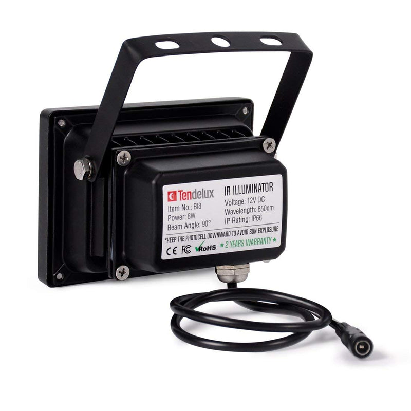 Tendelux 120ft IR Illuminator | BI8 Compact and Powerful 90° Infrared Light for CCTV Security Camera (w/Power Adapter) 8W-IR