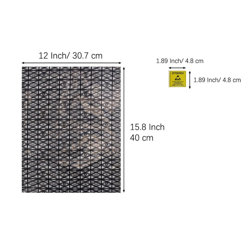 HRX Package 20pcs Large Premium Anti Static Bags with Antistatic Sticker, 12 X 15.8 inches Open Top ESD Shielding Anti-Static Bag for Motherboard SSD HDD Laptop Electronic Components 12â€X15.8â€ black grid