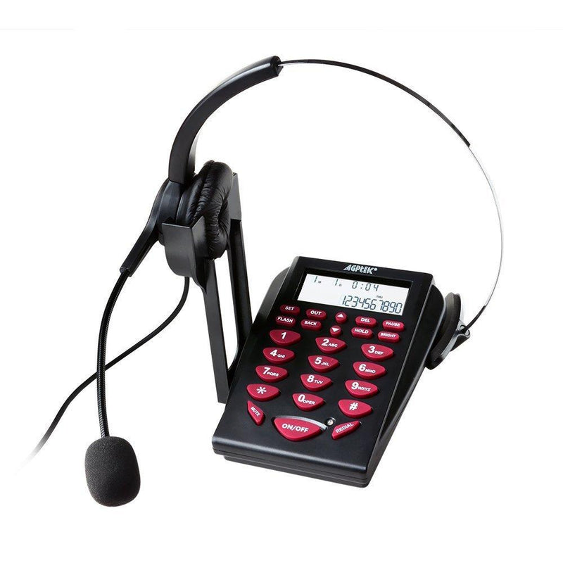 AGPtEK Corded Telephone with Headset & Dialpad for House Call Center Office - Noise Cancellation HA0098 Rose Red