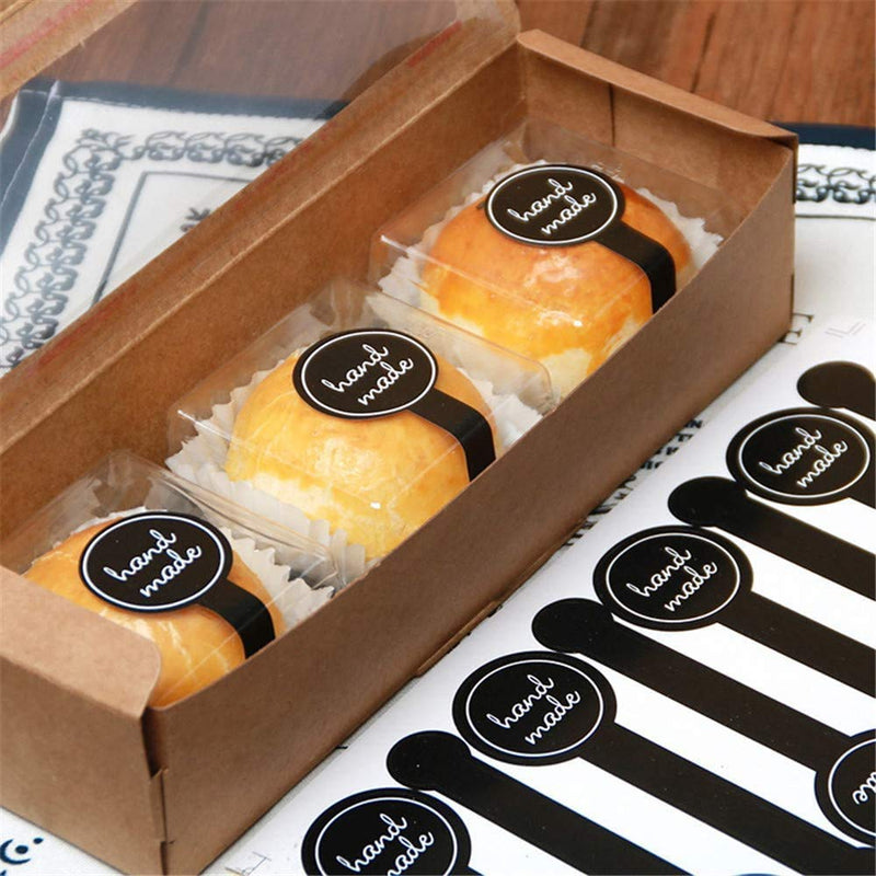 GBSTORE 200 Pcs Hand Made Self-Adhesive Stickers Black Long Label Stickers Lollipop Sealing Stickers for Candy Cookie, Bakery, Cake, Sweet, Treat, Biscuit, Chocolate and Gift