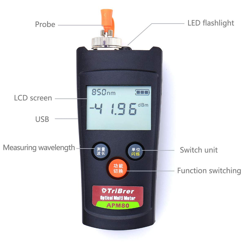 FTTH Handheld Optical Power Multi-Meter High Precision APM80T -70~+6 Miniature Fiber Cable Tester Measuring Wavelength 850/980/1300/1310/1490/1550 for Optical Fiber Communication Engineering