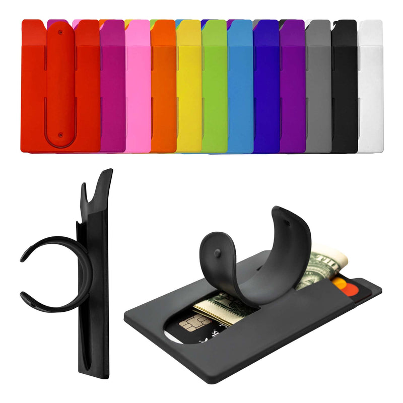 Silicone Phone Card Holder Pocket With Phone Stand, Stick On Wallet, Adhesive Credit Card Pouch, Compatible with iPhone & Samsung Galaxy - Black