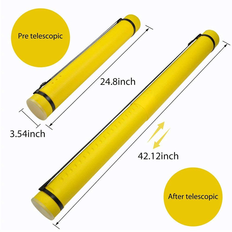DEWEL Document Poster Tube with Clear ID Card Cap, Water and Light Resistant Telescoping Flexible Plastic Storage Tube for Blueprints, Prints, Posters, Targets,Artworks and Drawings (Yellow-Medium) Yellow-medium Size