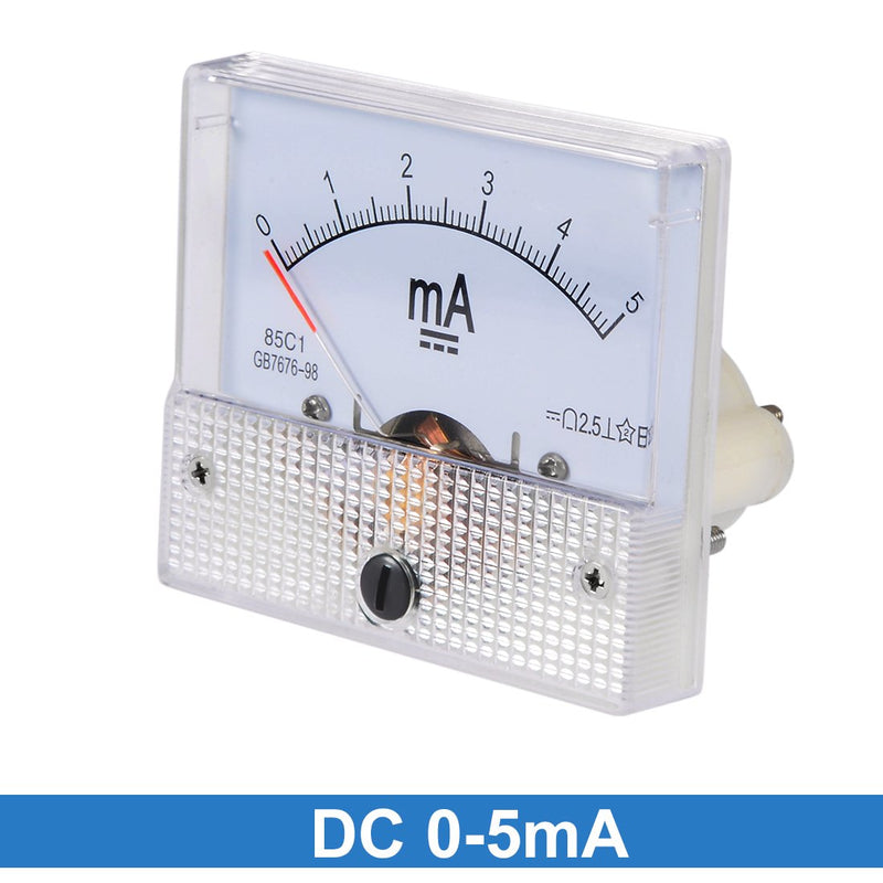 uxcell Analog Current Panel Meter DC 0-5mA 0.1mA Scale 85C1 Ammeter for Circuit Testing Charging Battery Ampere Tester Gauge Pack of 1