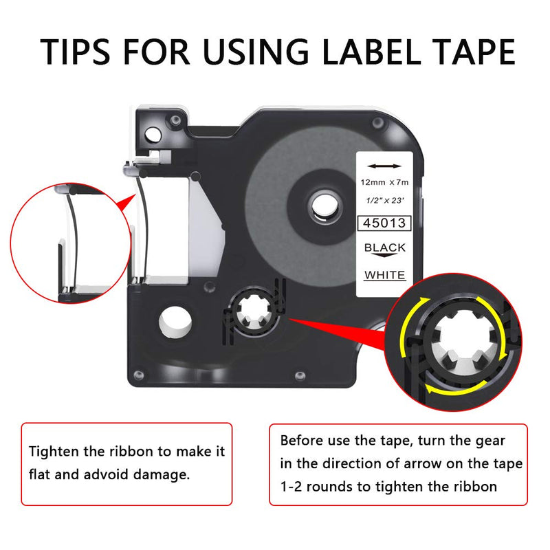 Camopro Replacement for Dymo D1 Label Tape 45013 S0720530 Black on White 1/2 Inch (12mm) x 23 Feet (7m) for DYMO LabelManager PnP 160 210D 260P 280 360D 420P 450D Label Maker , 5 Pack