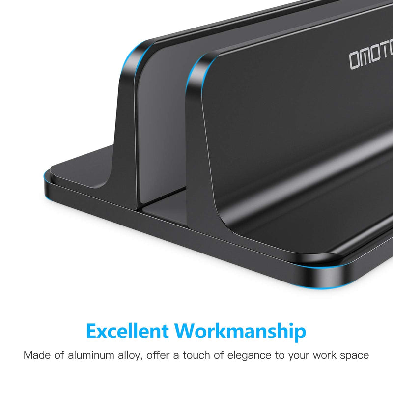 Vertical Laptop Stand Holder, OMOTON Desktop Aluminum MacBook Stand with Adjustable Dock Size, Fits All MacBook, Surface, Chromebook and Gaming Laptops (Up to 17.3 inches), Black