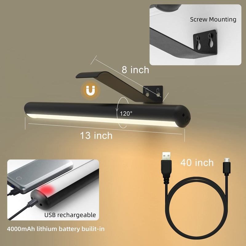 Arixinks Rechargeable Picture Light Battery Operated, Painting Light Wireless with Remote Control 3 Lighting ,Art Light Display Lamp 300LM Dimmable and Timer Set, Full Metal Light for Picture Painting Black