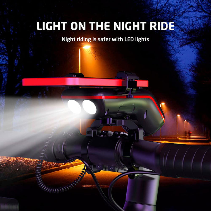 Bicycle Bluetooth Speaker, UPPEL Multifunctional Bike Speaker 10-in-1 LED Light Power Bank Bike Horn Microphone Ideal for Road & Mountain Bike - Extreme & Casual Cycling Black
