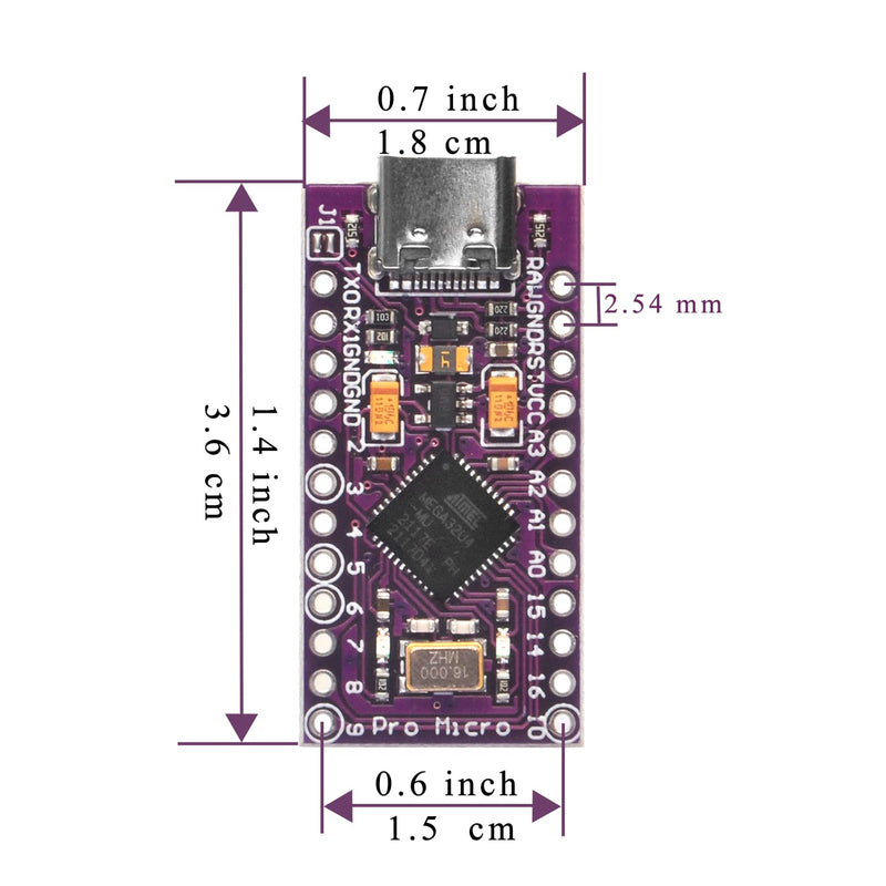 OSOYOO 1x Pro Micro Board Mega32U4 Leonardo 5V/16MHz Module Board Type C Port for Arduino x1 Pro micro