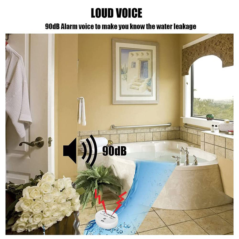 Wireless Water Leak Sensor Alarm - WER 90db Loud Buzzer, Longer Alarm Detection for Your Belongings (Shipped Without Battery) 4 pack