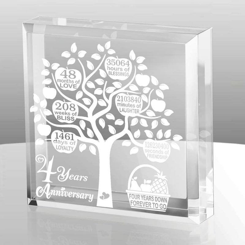 4 Years Wedding Anniversary, 4 Years of Marriage, 4 Years Together, Traditional Fruit Gift for 4th Anniversary, Husband & Wife, 4 Years Down Forever to Go Keepsake and Paperweight