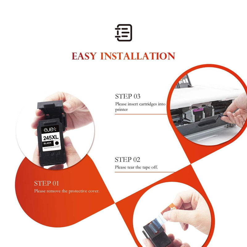 ejet Remanufactured Ink Cartridge Replacement for Canon 245XL PG-245 PG-245XL PG-243 243 to use with Pixma TR4520 TS3322 MX490 MG2522 MX492 TS3122 MG2525 MG2520 TS202 TS302 Printer Tray (2 Black)
