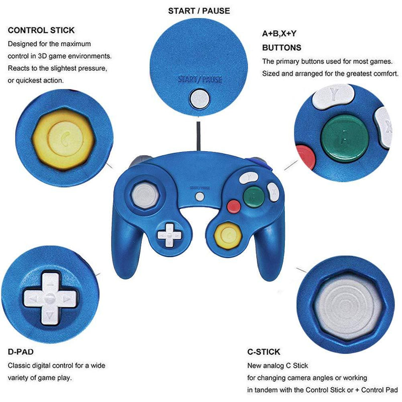 Gamecube Controller, Classic Wired Controller for Wii Nintendo Gamecube (Blue & Red-2Pack) Blue & Red