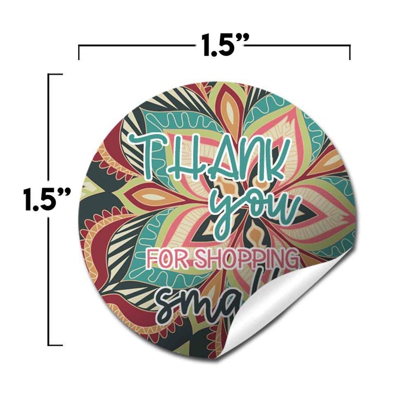 Fall Floral Print Thank You for Shopping Small Customer Appreciation Sticker Labels for Small Businesses, 60 1.5" Circle Stickers by AmandaCreation, for Envelopes, Postcards, Direct Mail!