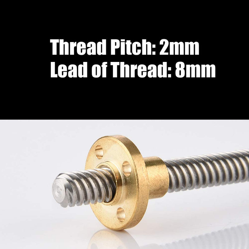 3D Printer Accessories T8 Trapezoidal Lead Screw Lead Screw + T8 Nut, Pitch 2mm Screw Lead 8mm, Stainless Steel, for 3D Printer Stepper Motor(150mm) 150mm