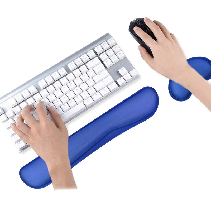 Poualss Memory Foam Set Keyboard and Mouse Wrist Pad Rest,Cushion Support for Office,Gaming,Computer,Laptop and Mac,Pain Relief& Easy Typing,BlueWrist Rests (5.51) Blue