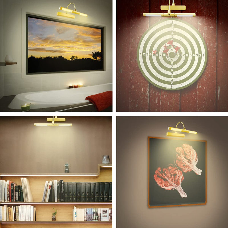 LUXSWAY Wireless Picture Light Battery Operated, Remote Control Painting Light with Rotatable Light Tube, Dimmable and Timer Off Art Display Light for Picture Frame Artworking Portrait -Orange Gold A-gold