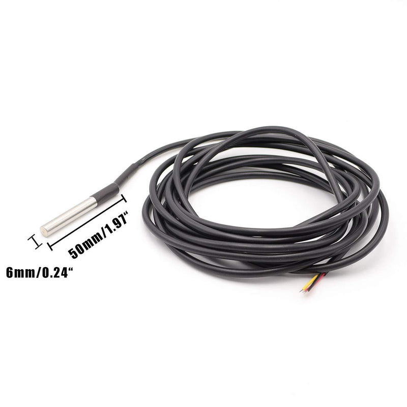 TWTADE 5Pcs 3M Temperature Sensors Waterproof Stainless Steel Temperature Range(-55℃~ +125℃) 6mm Temperature Probe Sensors for Arduino Measuring The Air Temperature/Liquids DS18B20-3M-5 3M 5Pcs
