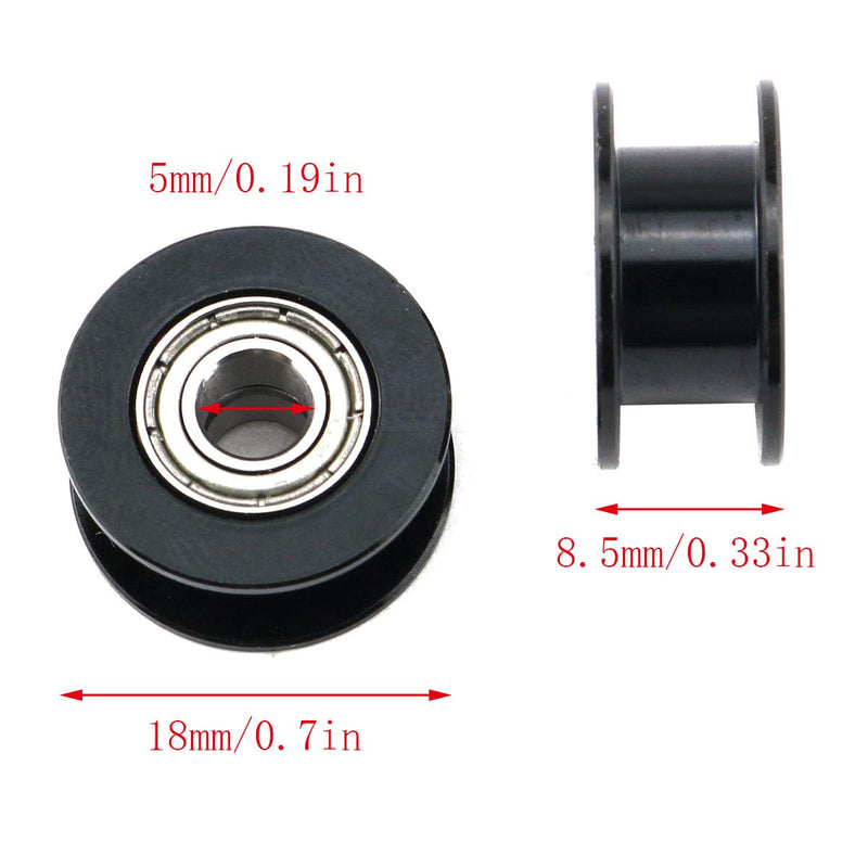 E-outstanding 2pcs Black 20T 20Teeth 5mm Inner Bore Idler Timing Pulley with Bearing 2GT Aluminium Alloy H Type GT2 Synchronous Wheel Without Teeth for 6mm Width Belt 3D Printer CNC Mechanical Drive