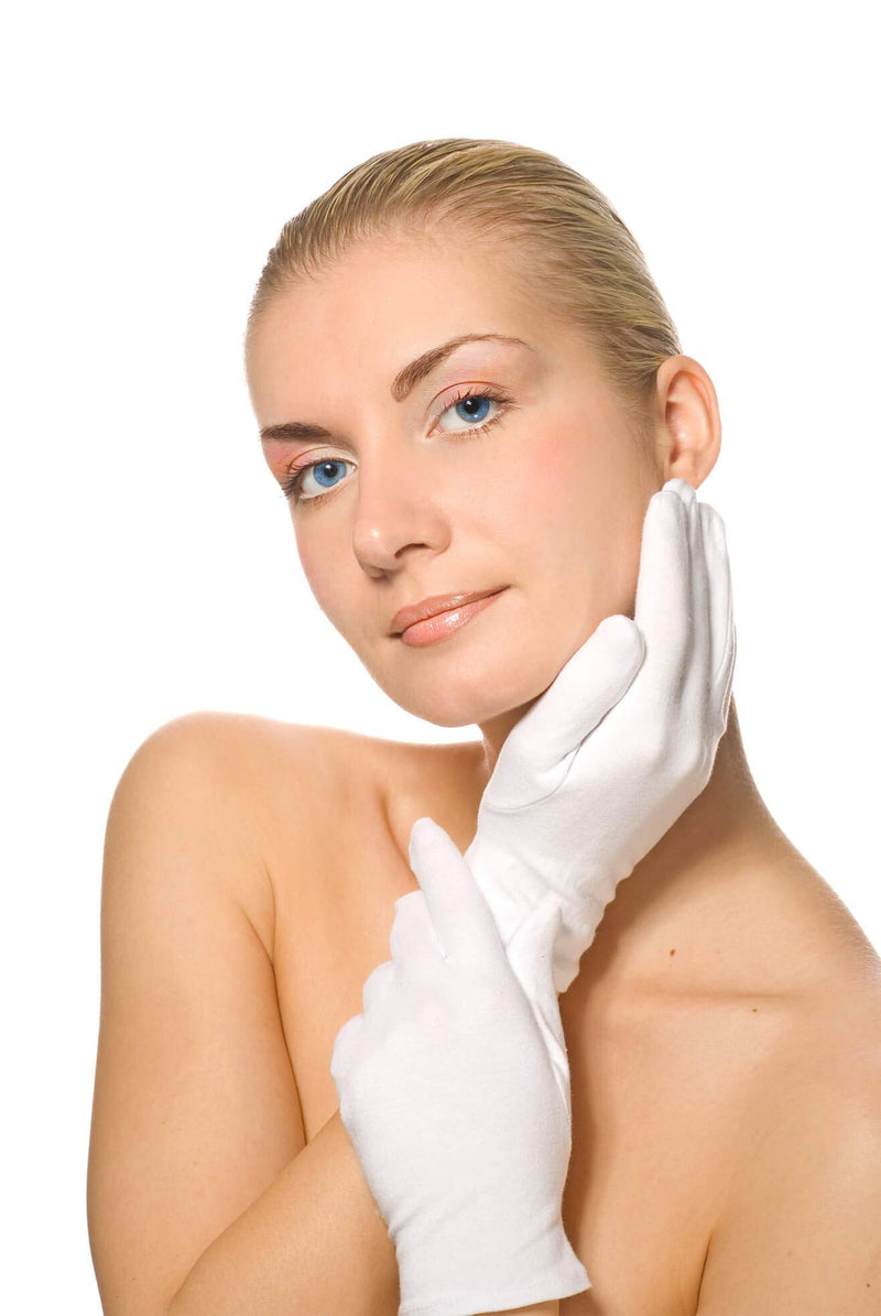 White Cotton Gloves, Anezus 6 Pairs Cotton Gloves Large Cloth Gloves for Women Dry Hands Eczema Moisturizing Serving Archival Cleaning Coin Jewelry Silver Costume Inspection