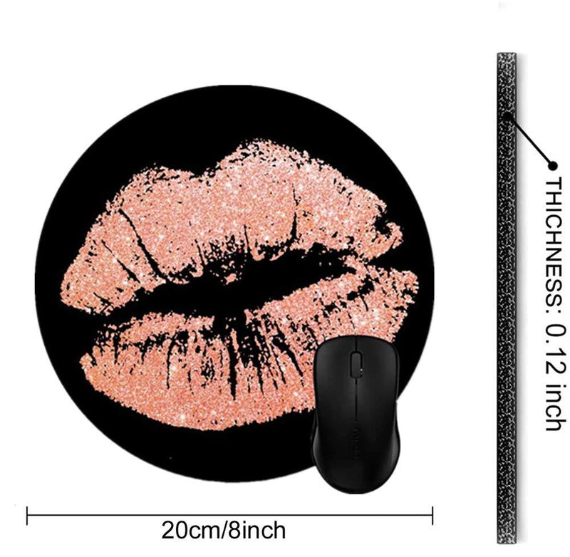 Julyou Round Mousepads Chic Glitter Effect Rose-Gold Lips Black Mouse Mat 8"(Round) Color-7