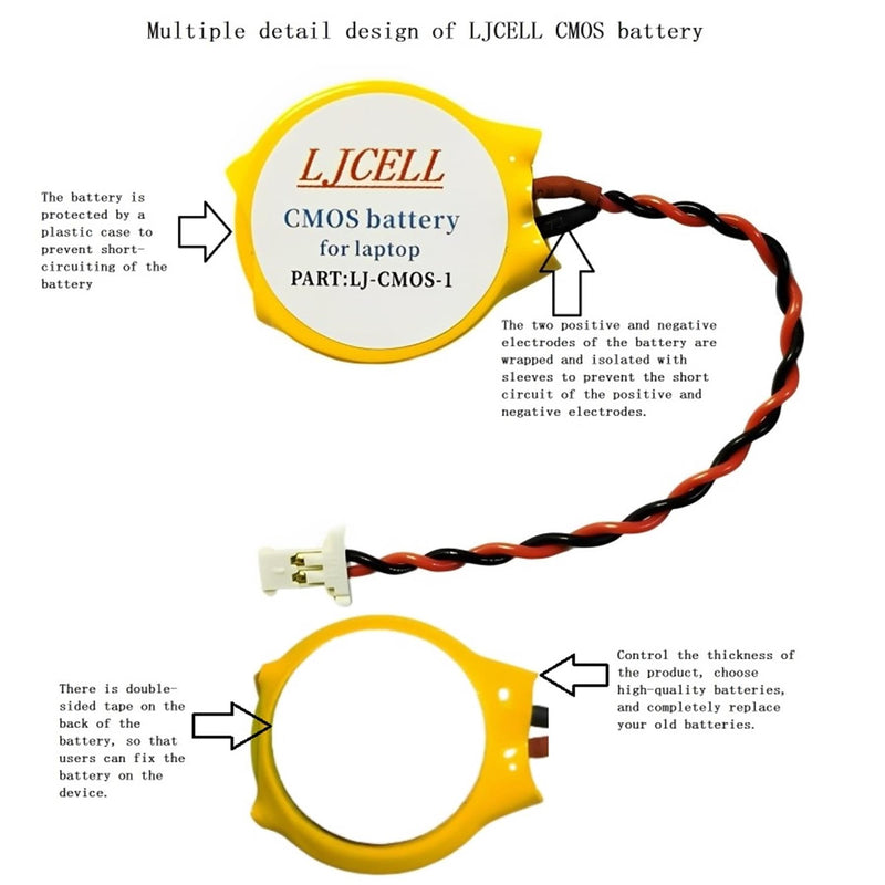 LJCELL CMOS Battery for Dell Alienware Alpha R1 Steam Machine i5 i7 Desktop,Fix Yellow Light BIOS RTC CR2032 Battery with 2 Wire Cable and Connector CMOS-CR2032-1 1 Count (Pack of 1)