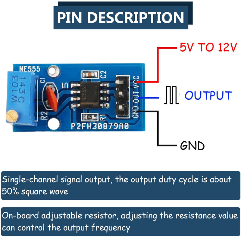 DAOKAI NE555 Pulse Generator 5-12V DC Adjustable Frequency Module Single Channel Signal Output Square Wave Pulse Generator Signal Generator for MCU Learning (Pack of 5)