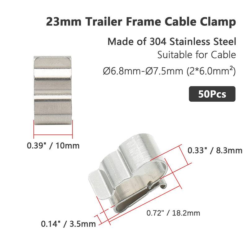 Qjaiune 50Pcs Trailer Frame Wire Clips, 19mm Length Solar Panel Wire Clips, 304 Stainless Steel Cable Clamps Double-Wire Clips for PV Wiring Boat Cable 19mm Double Wire (50Pcs)