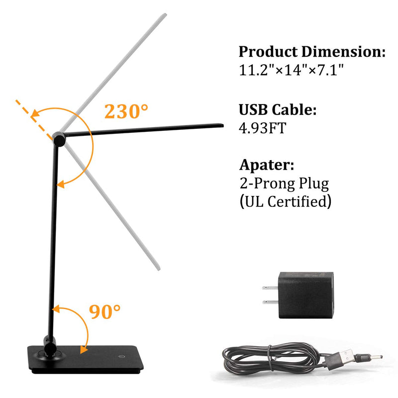 LED Desk Lamp, Touch Control Desk Lamp with 3 Levels Brightness, Dimmable Office Lamp with Adjustable Arm, Foldable Table Desk Lamp for Table Bedroom Bedside Office Study, 5000K, 8W, Black