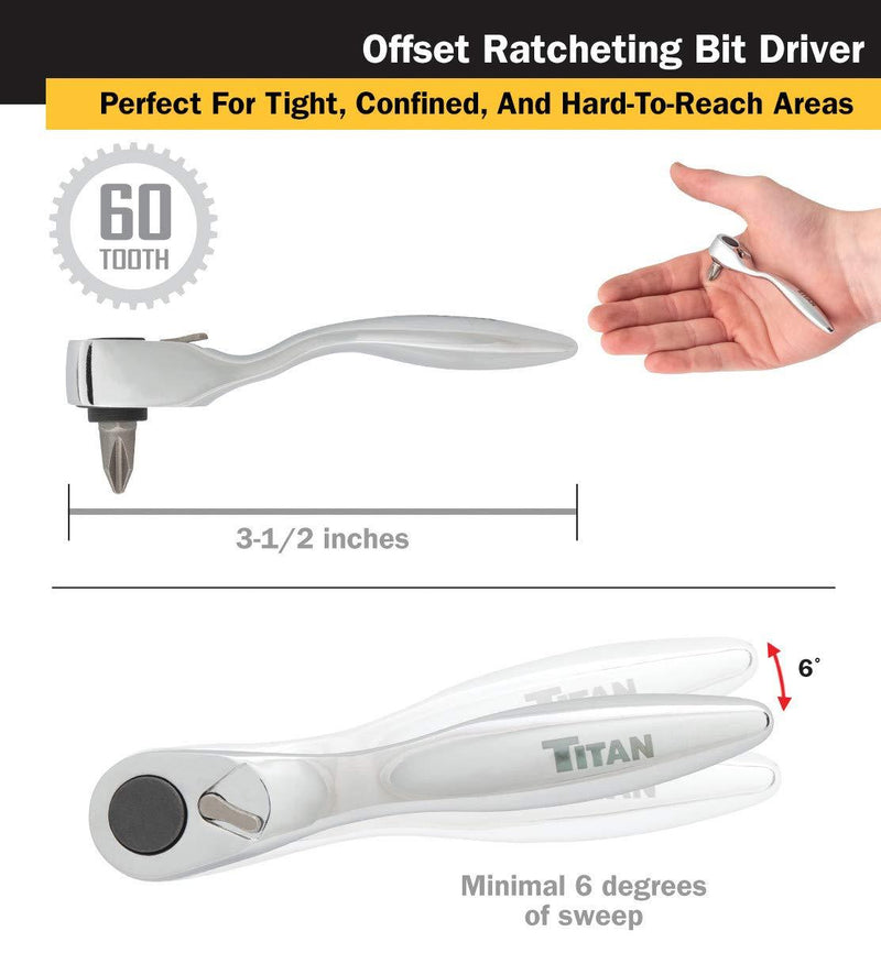 Titan 11203 2-Piece Offset Micro Ratcheting Bit Driver and Ratchet Set Offset Bit Driver and Ratchet
