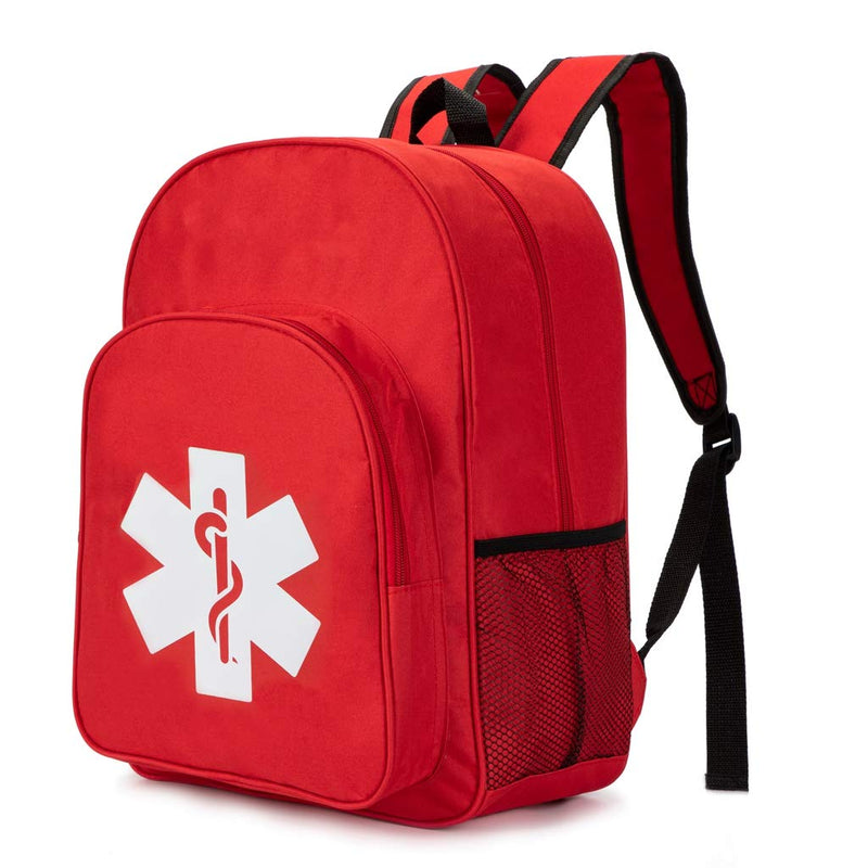 Jipemtra Red Emergency Bag First Aid Backpack Empty Medical First Aid Bag Treatment First Responder Trauma Bag for Preschool Child Care Center Field Trips Camping Daycare (Red 2) Red 2