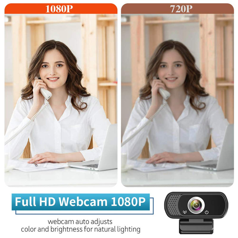 Webcam HD 1080P,Webcam with Microphone, USB Desktop Laptop Camera with 110 Degree Widescreen,Stream Webcam for Calling, Recording,Conferencing, Gaming,Webcam with Privacy Shutter and Tripod