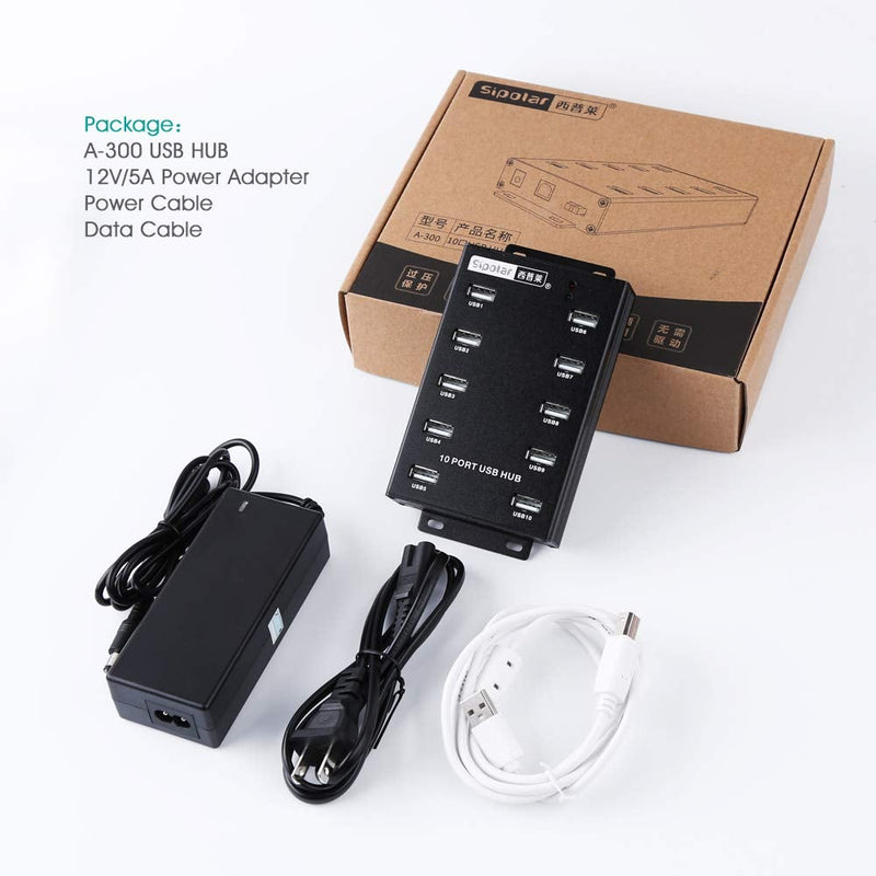 Sipolar-USB Hub- 10 Ports USB Data Hub-Industrial USB Powered Hub - USB 2.0 Hub for Mining, Bitcoin Miner