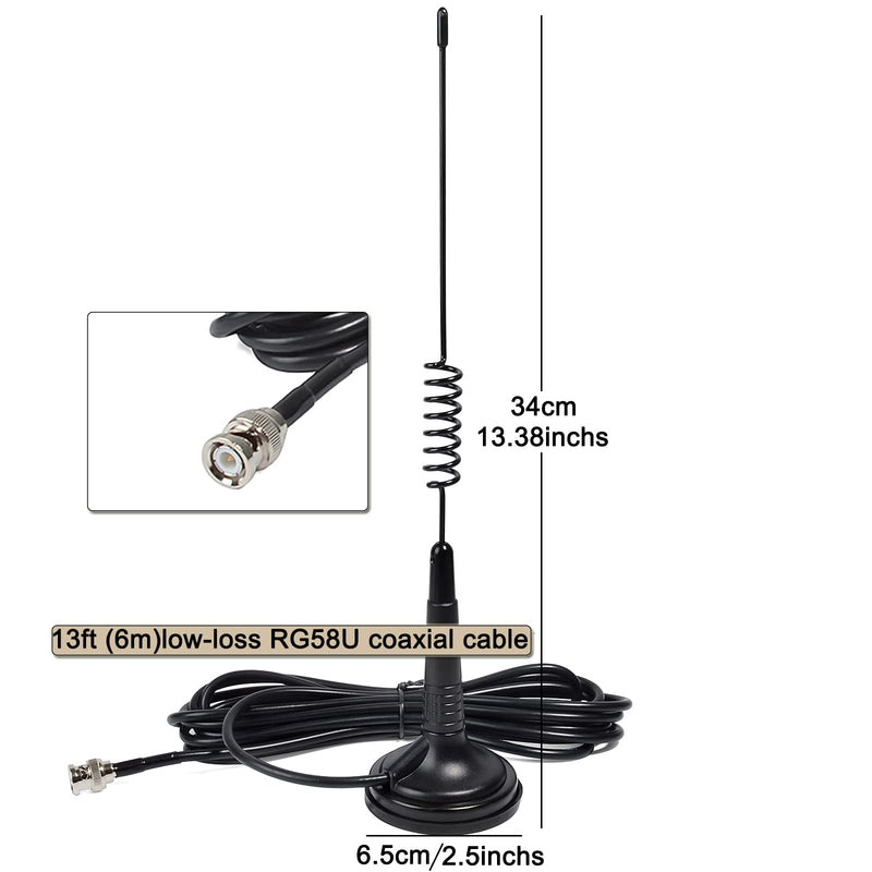 HYS 27Mhz Magnet Mount Stainless Steel CB Antenna, HT Antennas W/13ft Low-Loss RG58U coaxial Cable, BNC Connector for CB Handheld/Portable Radio Compatible with Cobra Midland Uniden Anytone CB Radio