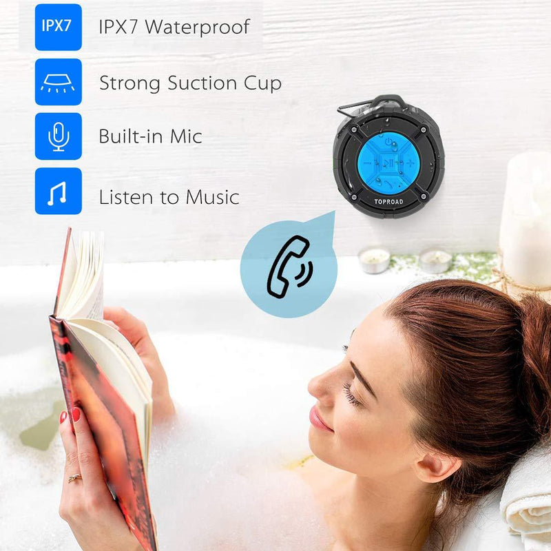 [Updated Version] Portable Shower Speaker,TOPROAD IPX7 Waterproof Wireless Outdoor Speaker with HD Sound,2 Suction Cups,Built-in Mic,Hands-Free Speakerphone for Bathroom, Pool, Beach, Hiking, Bicycle