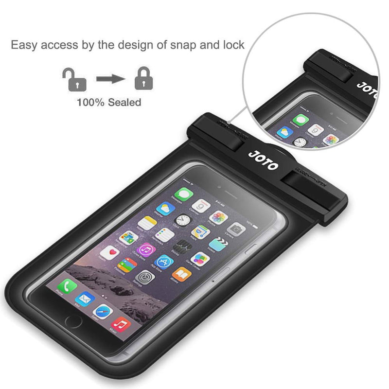 JOTO Universal Waterproof Pouch Cellphone Dry Bag Case for iPhone 13 Pro Max Mini, 12 11 Pro Max Xs Max XR X 8 7 6S Plus SE, Galaxy S20 S20+ S10 Plus S10e /Note 10+ 9, Pixel 4 XL up to 7" -Black Black