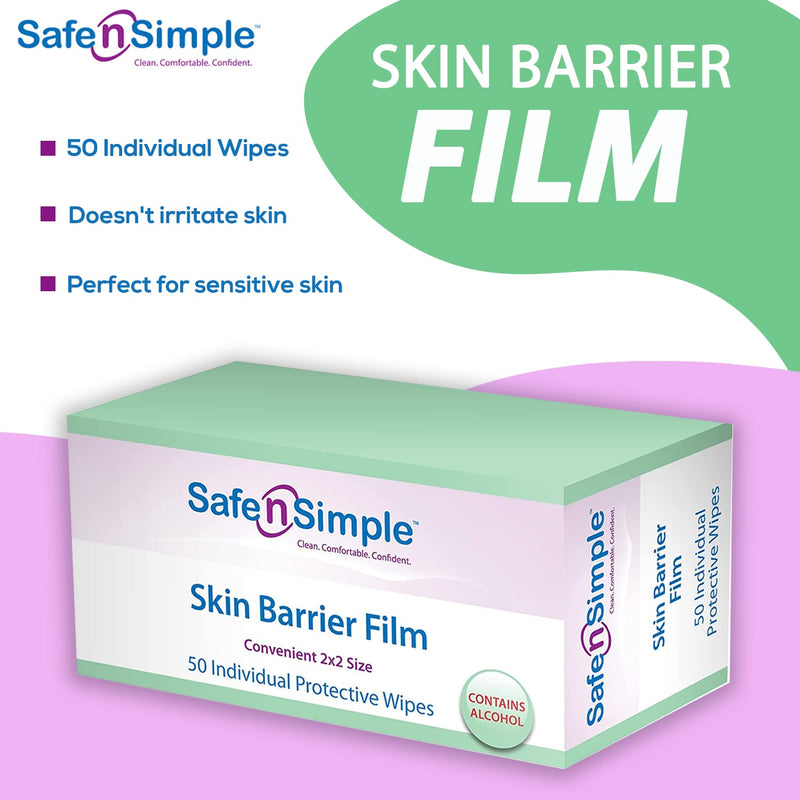 Safe n' Simple Simpurity Skin Barrier Wipes, Quick Drying No Sting Skin Prep Wipes, Large Size Skin Prep Protective Wipes, 2x2 Ostomy Wipes