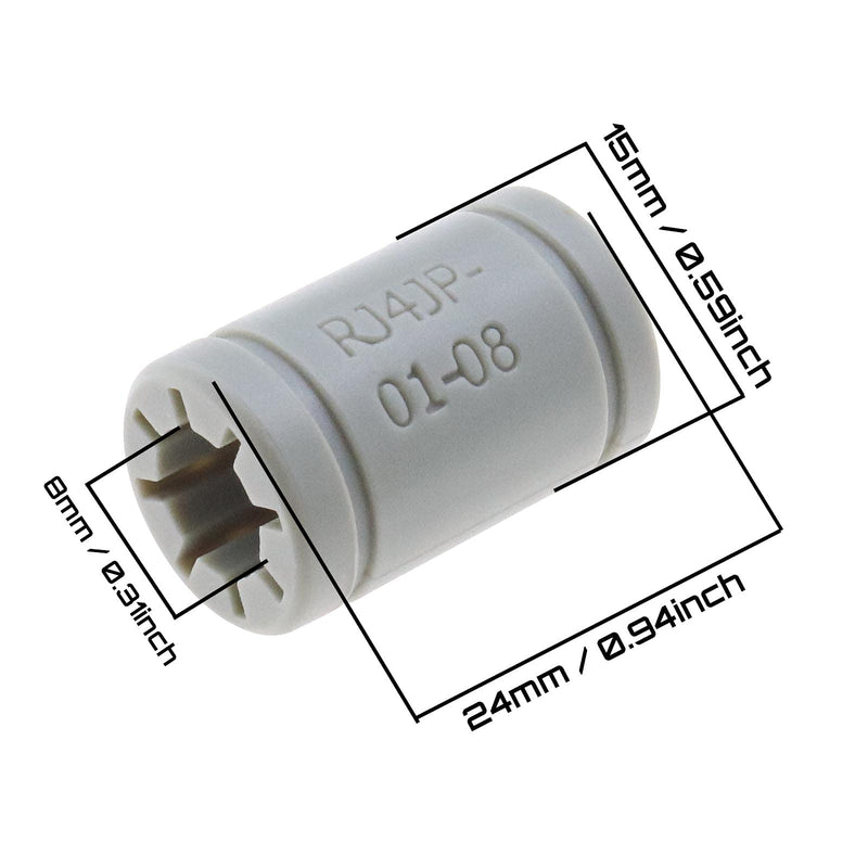 RJ4JP-01-08 Linear Bearing 3D Printer Replacement LM8UU Bearing 8mm Inner Shaft 15mm Outer Diameter 24mm Length 10-Pack