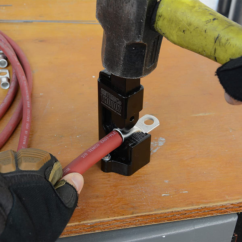 TEMCo Hammer Lug Crimper Tool V2 with holes for bench mounting (Crimps Battery and Welding cables 8 AWG TO 4/0 Wire Gauge)