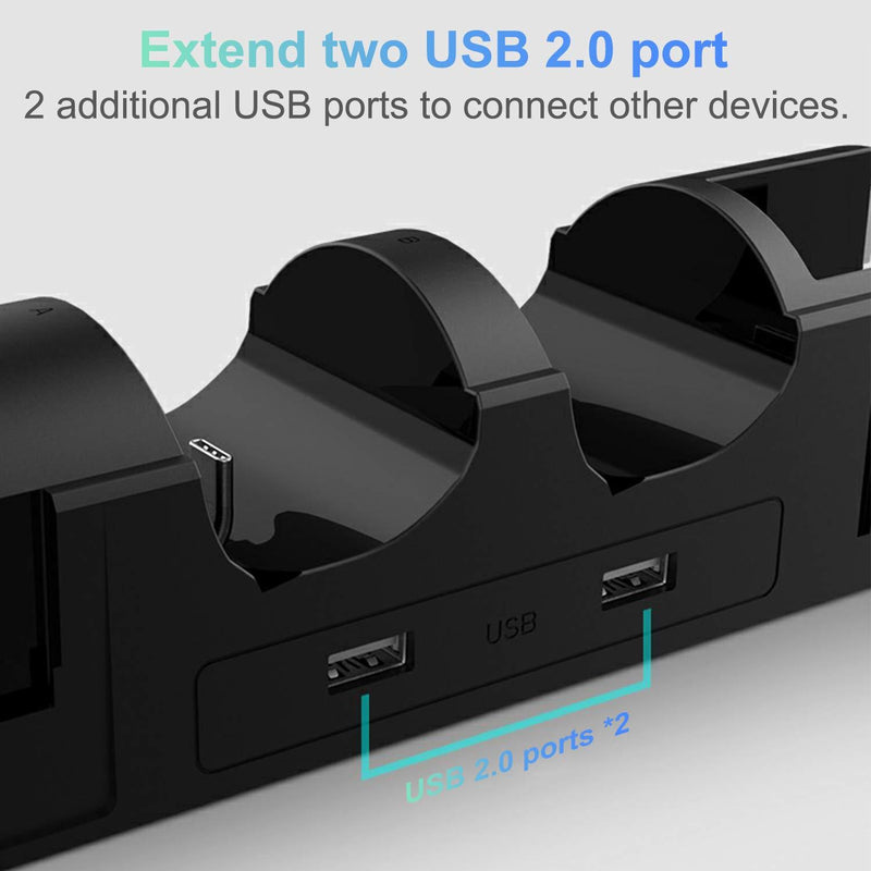 FastSnail Charging Dock Compatible with Nintendo Switch Pro Controllers and for Joy Cons & OLED Model for Joycon,Multifunction Charger Stand for Switch with 2 USB 2.0 Plug and 2.0 Ports Black