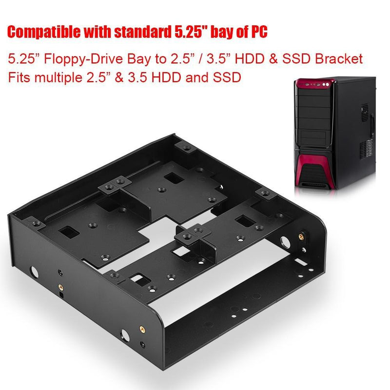 Zerone 5.25'' to 3.5''/ 2.5'' Bay Adapter 5.25" Floppy-Drive to Dual 2.5 x 3.5 HDD/SSD Bay Cover Computer Mounting Bracket Kit for PC