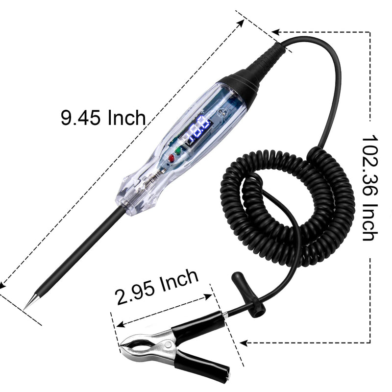 Automotive Circuit Tester DC 3V-60V Digital LED Test Light with Portable PU Extended Spring Wire, Auto Bidirectional Voltage Tester Electric Test Pen with Voltmeter