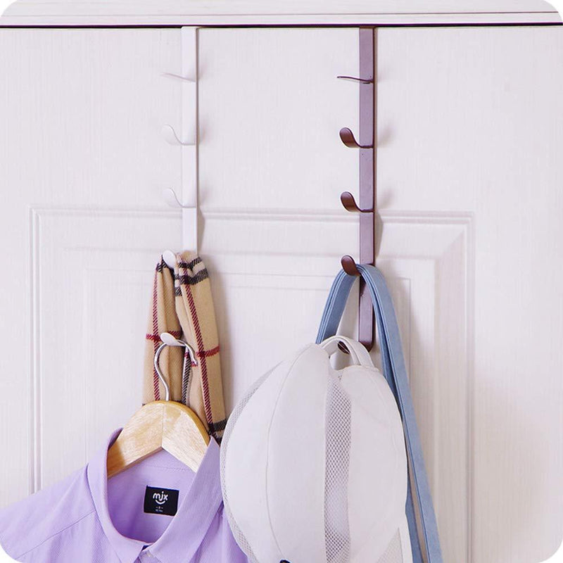 Booluee Over The Door Hooks Hanger Over The Door Towel Rack Door Coat Hanger Towel Hanger Rack 5 Hooks for Cloth Towel Scarf Hat Bag, Bathroom, Pack of 2 (White) White