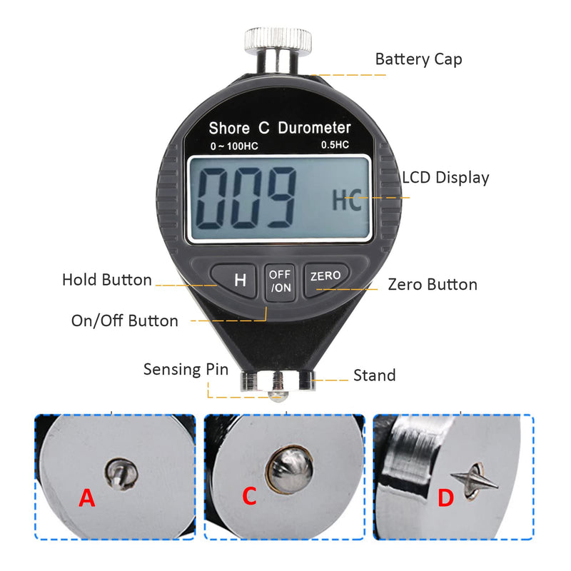 Digital Shore Durometer Hardness Tester A, Mini Shore Rubber Hardness Tester, Digital 0-100HD Durometer Shore Rubber Hardness Tester, LCD Display
