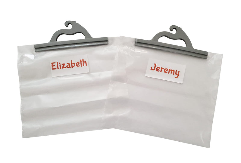 10 Snap Seal Handle Hanging Storage Bags for Classroom Book Buddy Bags (14”x12.5”) Bundle with 24 ct Removable Labels (2.5”x5”) - Also for Library, Homeschool, Pharmacy Hang-Up Bags, Clear