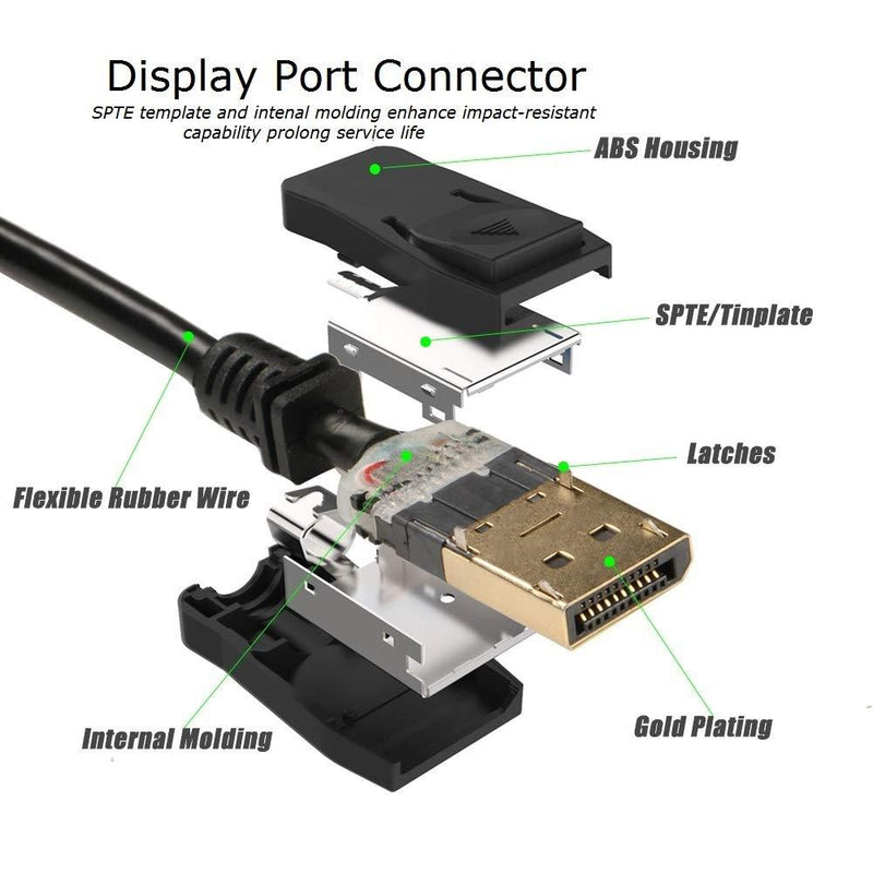 Display Port Cable 10Ft, UVOOI DisplayPort to DisplayPort Cable DP to DP 10' Cable 4K [1440p@144Hz, 4K@60Hz] - Black,Gold Plated